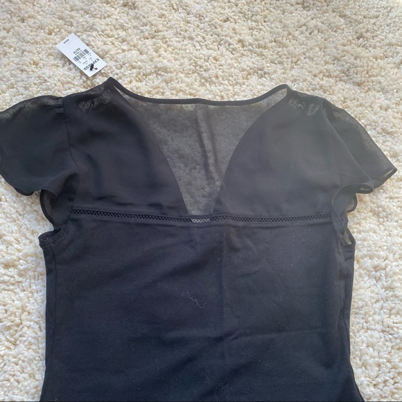 Express fitted chiffon yoke T-shirt, black, XS - Picture 6 of 7